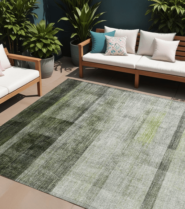 9' X 12' Olive Green Ombre Washable Non Skid Indoor Outdoor Area Rug N270-563662
