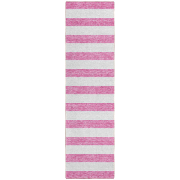 2' X 8' Pink and White Striped Washable Indoor Outdoor Runner Rug N270-560907