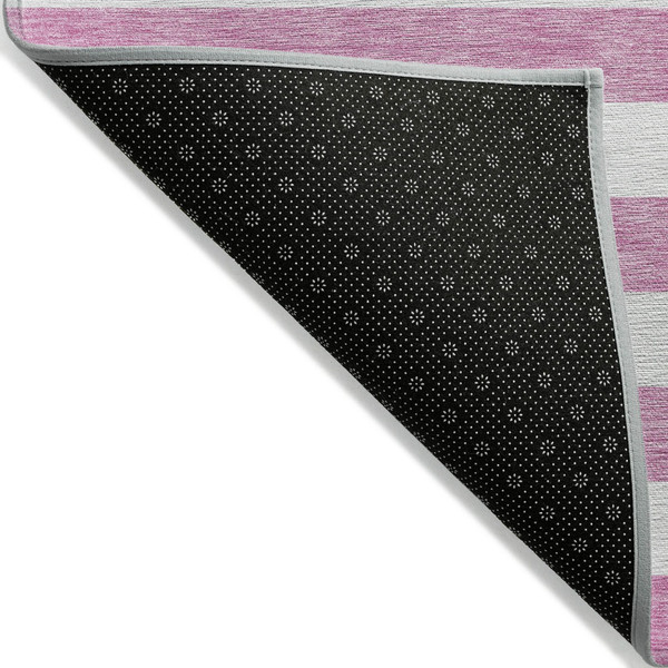 2' X 8' Pink and White Striped Washable Indoor Outdoor Runner Rug N270-560907