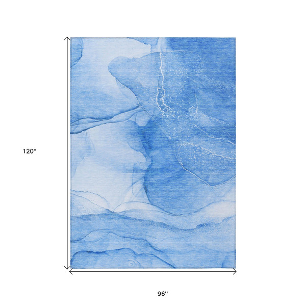 8' X 10' Blue Abstract Washable Non Skid Indoor Outdoor Area Rug N270-559736