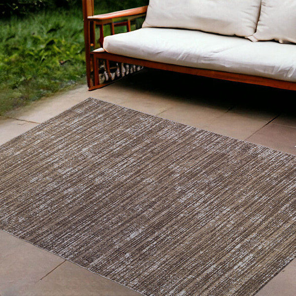 8' X 10' Brown and Ivory Striped Stain Resistant Indoor Outdoor Area Rug N270-531655