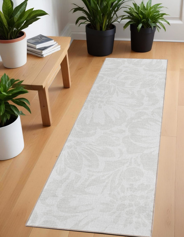 8' Runner Ivory Floral Washable Non Skid Indoor Outdoor Runner Rug N270-562462