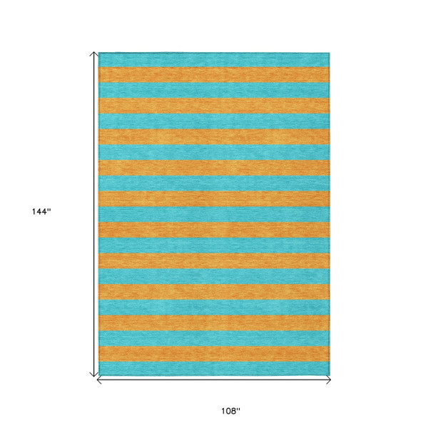 9' X 12' Aqua Striped Washable Non Skid Indoor Outdoor Area Rug N270-561030
