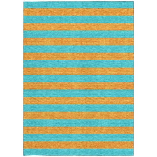 9' X 12' Aqua Striped Washable Non Skid Indoor Outdoor Area Rug N270-561030