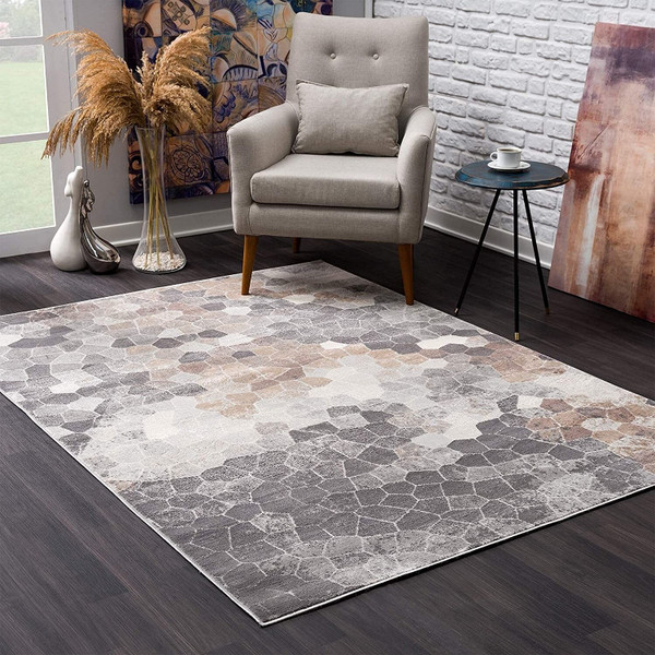 5' X 8' Beige Cobblestone Pattern Area Rug N270-395850