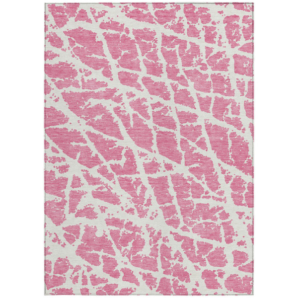 9' X 12' Pink and Ivory Abstract Washable Non Skid Indoor Outdoor Area Rug N270-559305