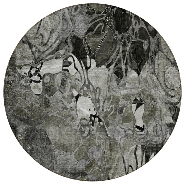 8' X 8' Gray Round Abstract Washable Indoor Outdoor Area Rug N270-563048