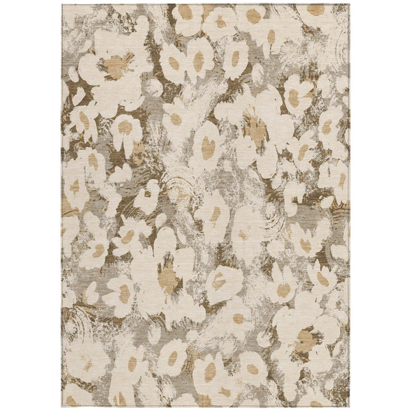 3' X 5' Khaki Floral Washable Non Skid Indoor Outdoor Area Rug N270-561726
