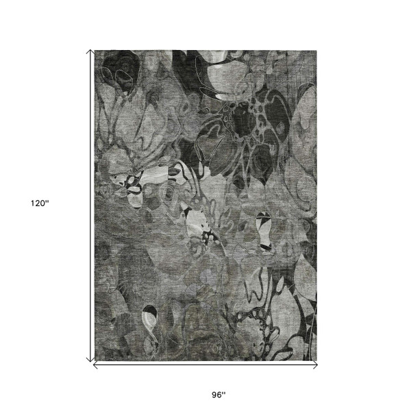 8' X 10' Gray Abstract Washable Indoor Outdoor Area Rug N270-563049