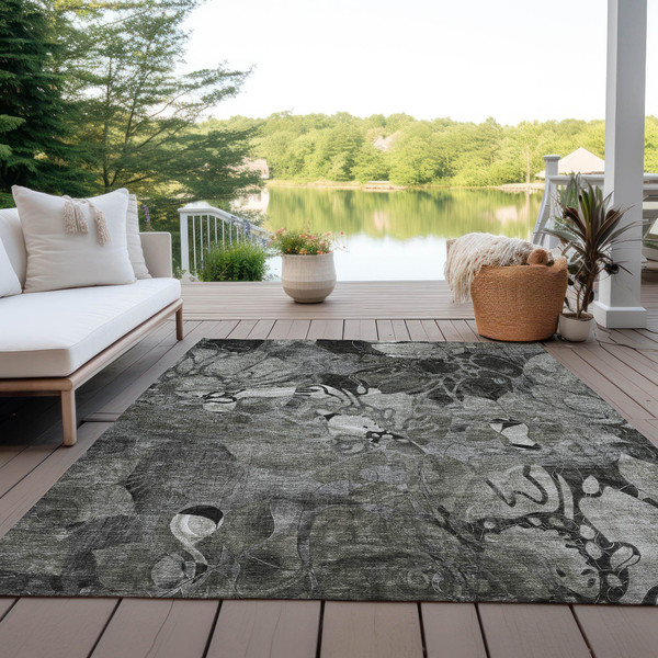 8' X 10' Gray Abstract Washable Indoor Outdoor Area Rug N270-563049
