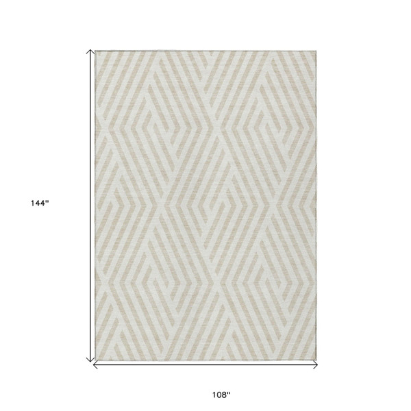 9' X 12' Beige and Ivory Geometric Washable Non Skid Indoor Outdoor Area Rug N270-562306