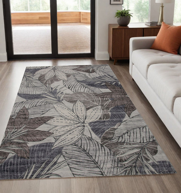 5' X 8' Gray and Brown Floral Distressed Area Rug N270-530580