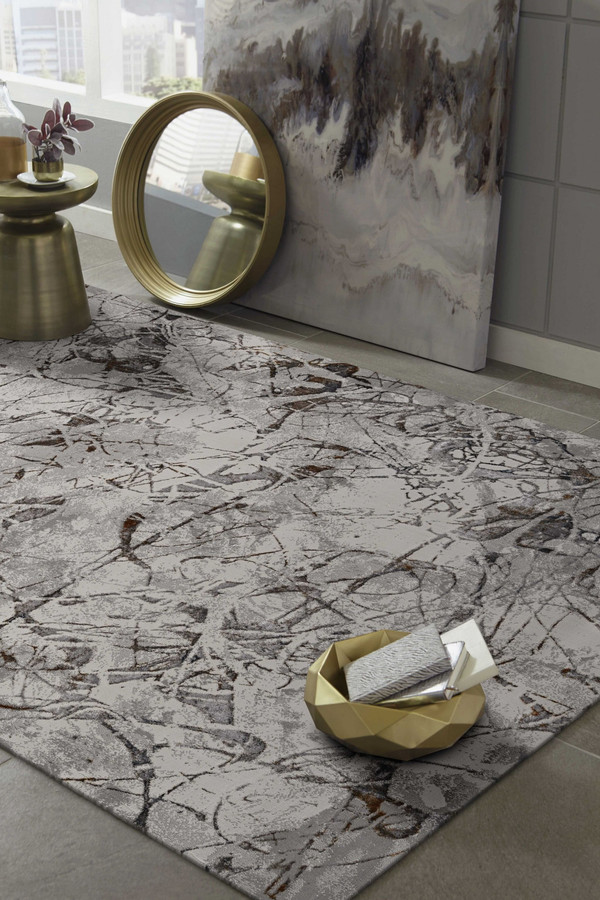 6' X 9' Ivory Gray and Brown Abstract Area Rug N270-374778