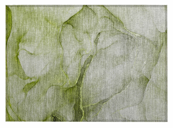 2' X 3' Olive Green Abstract Washable Non Skid Indoor Outdoor Area Rug N270-559820