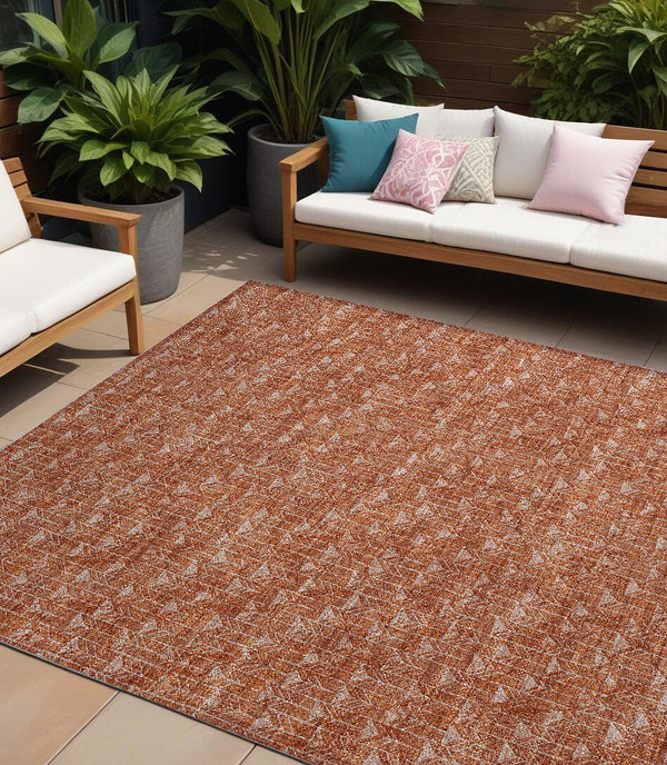 8' X 10' Terra Cotta Geometric Washable Non Skid Indoor Outdoor Area Rug N270-560145