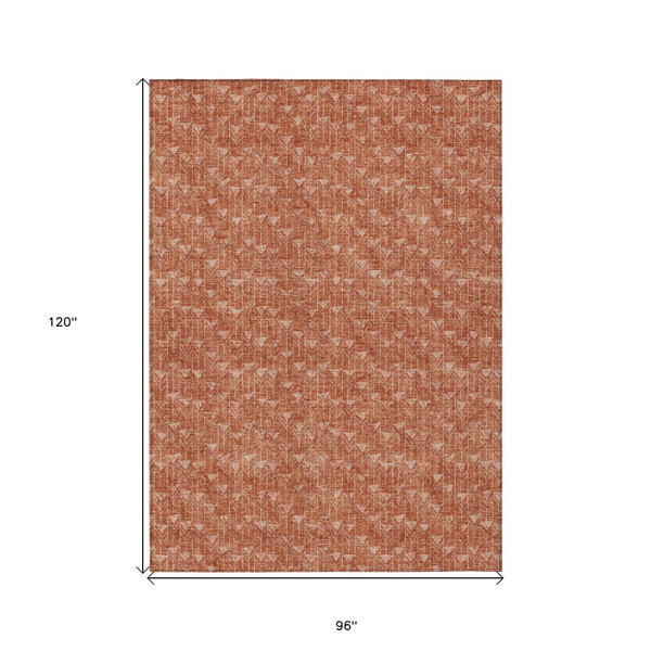 8' X 10' Terra Cotta Geometric Washable Non Skid Indoor Outdoor Area Rug N270-560145