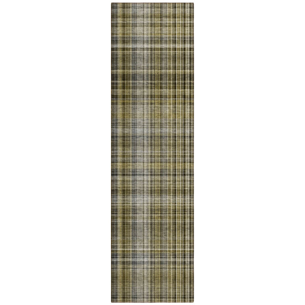 2' X 8' Green Beige and Gray Plaid Washable Non Skid Indoor Outdoor Area Rug N270-561922