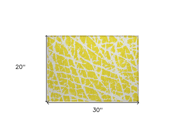 2' X 3' Yellow and White Abstract Washable Non Skid Indoor Outdoor Area Rug N270-559334