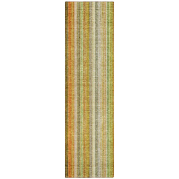 8' Runner Tan Orange and Green Striped Washable Non Skid Indoor Outdoor Runner Rug N270-562057