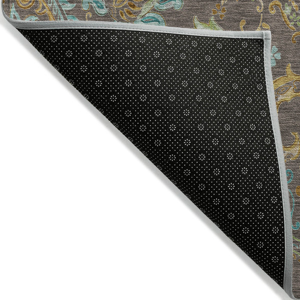 2' X 8' Brown Aqua and Gold Paisley Washable Non Skid Indoor Outdoor Area Rug N270-561393