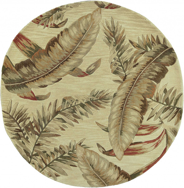 10' Ivory Hand Tufted Tropical Leaves Indoor Runner Rug N270-375472