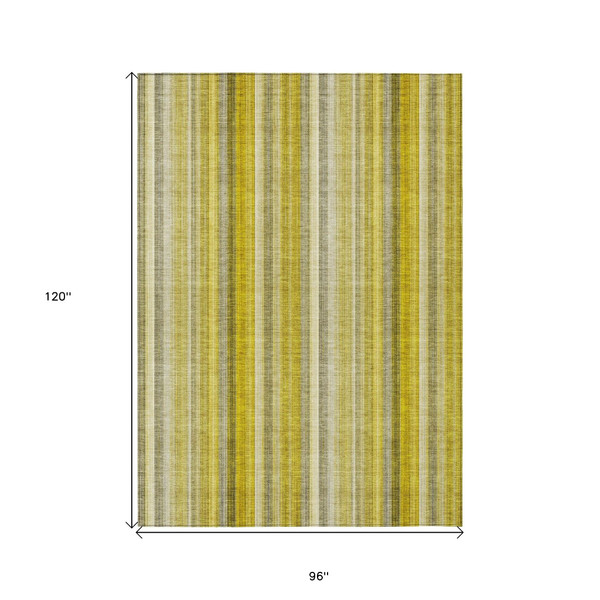 8' X 10' Gold Striped Washable Non Skid Indoor Outdoor Area Rug N270-562035
