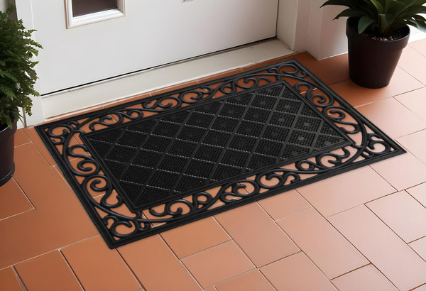 18" X 30" Black Rubber Geometric Outdoor Door Mat N270-555248