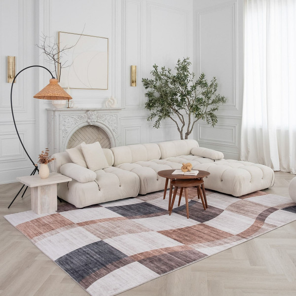 5' X 8' Beige Brown and Gray Checkered Area Rug N270-570040