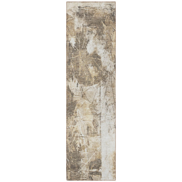8' Runner Taupe and Ivory Floral Washable Non Skid Indoor Outdoor Runner Rug N270-563161