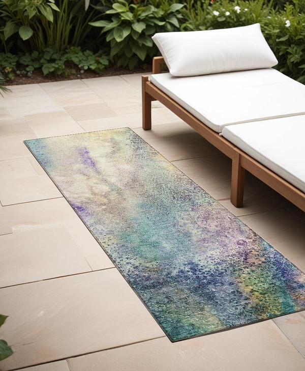 8' Runner Ivory Abstract Washable Non Skid Indoor Outdoor Runner Rug N270-559578