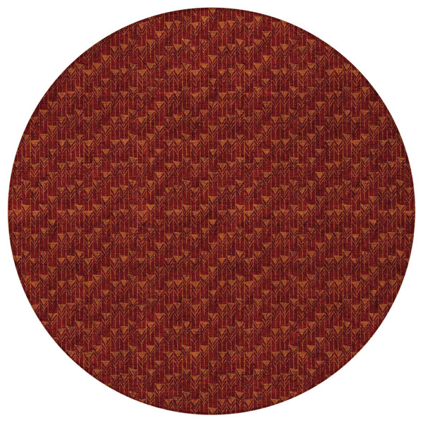8' Round Burgundy Round Geometric Washable Non Skid Indoor Outdoor Area Rug N270-560069