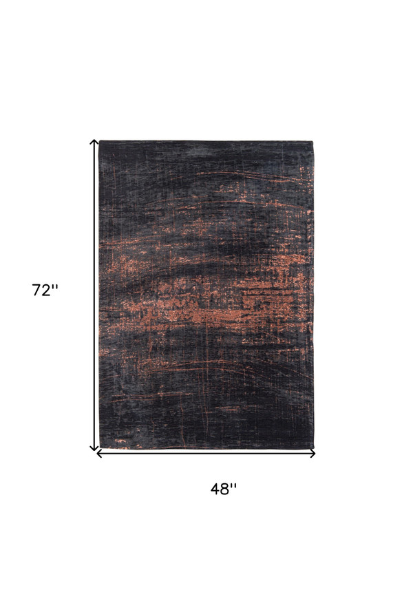 5' X 7' Black and Gold Abstract Non Skid Area Rug N270-548541