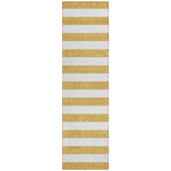 8' Runner Gold Striped Washable Non Skid Indoor Outdoor Runner Rug N270-560826