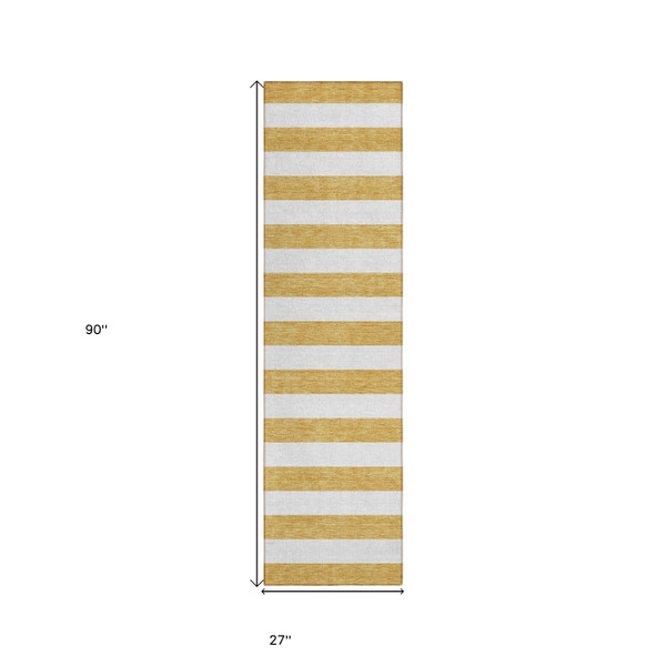 8' Runner Gold Striped Washable Non Skid Indoor Outdoor Runner Rug N270-560826