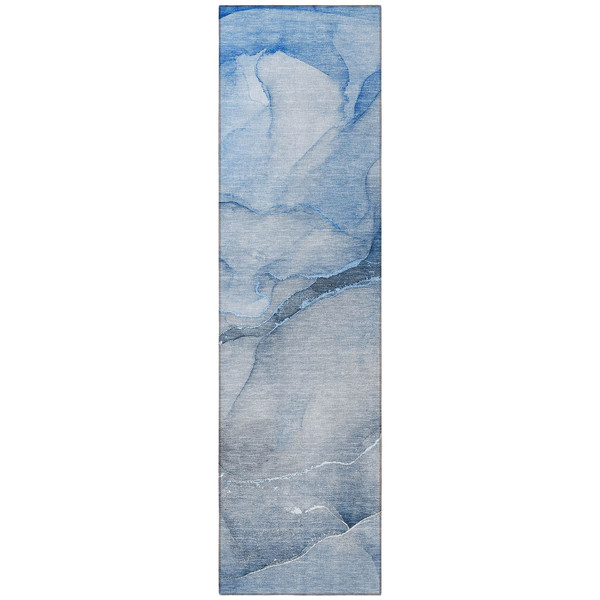 8' Runner Blue Abstract Washable Non Skid Indoor Outdoor Runner Rug N270-559794