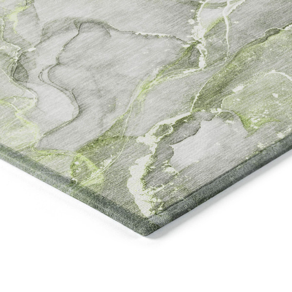 2' X 3' Green Abstract Washable Non Skid Indoor Outdoor Area Rug N270-560357
