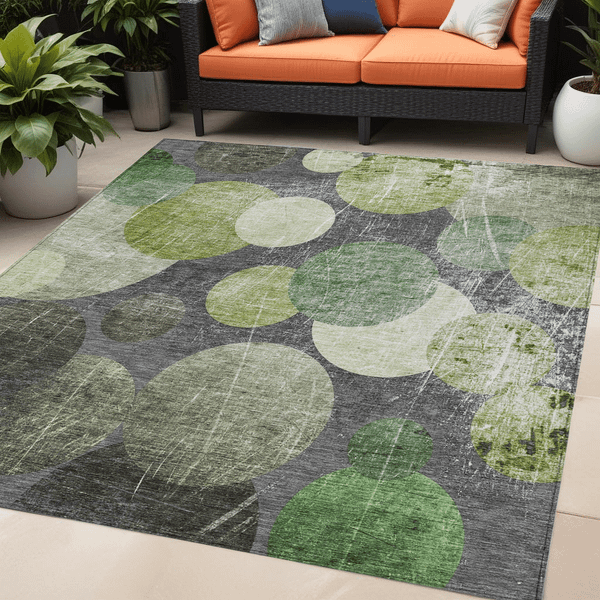 5' X 8' Green and Gray Abstract Washable Non Skid Indoor Outdoor Area Rug N270-562930