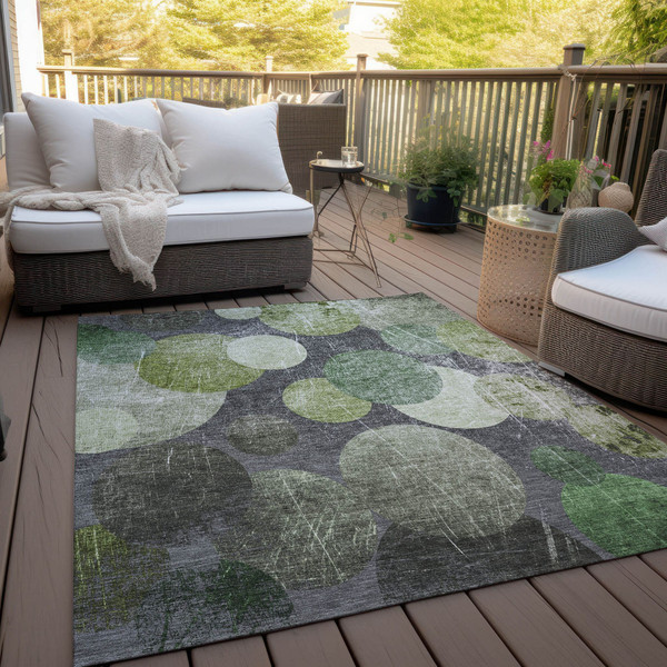 5' X 8' Green and Gray Abstract Washable Non Skid Indoor Outdoor Area Rug N270-562930