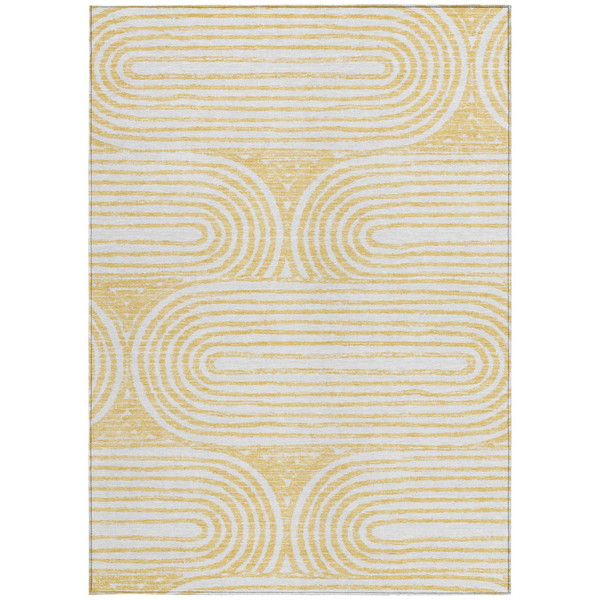 3' X 5' Gold and White Abstract Washable Non Skid Indoor Outdoor Area Rug N270-561834