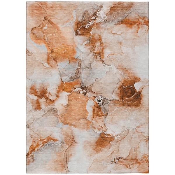 9' X 12' Orange and Ivory Abstract Washable Non Skid Indoor Outdoor Area Rug N270-560670