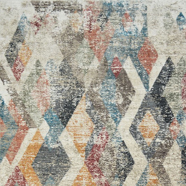 8' X 10' Beige Blue and Gray Geometric Distressed Area Rug With Fringe N270-555329
