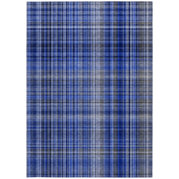 8' X 10' Navy Blue Plaid Washable Non Skid Indoor Outdoor Area Rug N270-561891