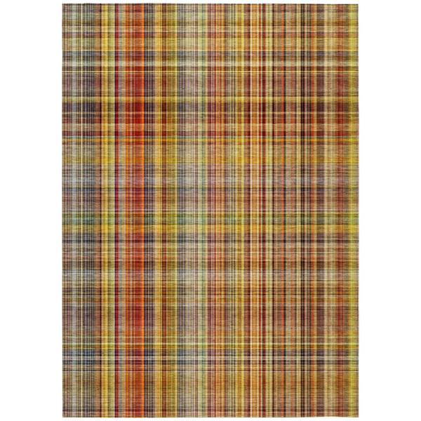 3' X 5' Orange Plaid Washable Non Skid Indoor Outdoor Area Rug N270-561897