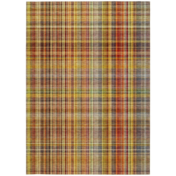3' X 5' Orange Plaid Washable Non Skid Indoor Outdoor Area Rug N270-561897