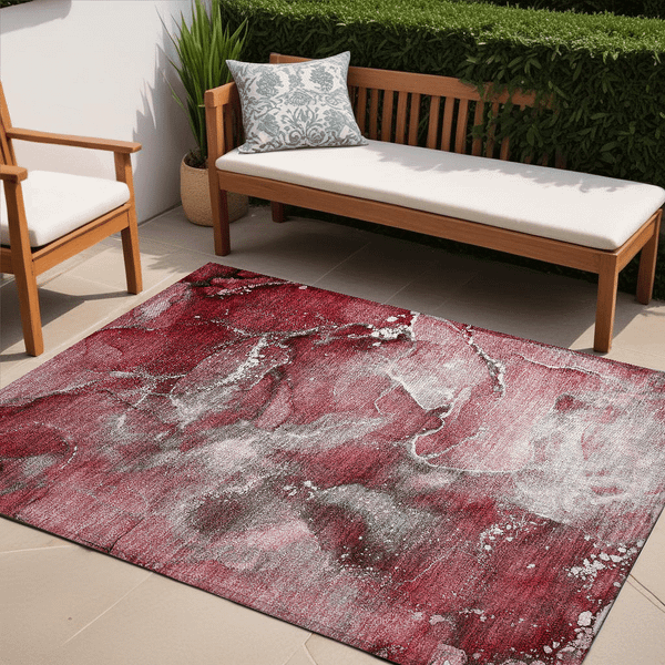 5' X 8' Merlot Abstract Washable Non Skid Indoor Outdoor Area Rug N270-560305
