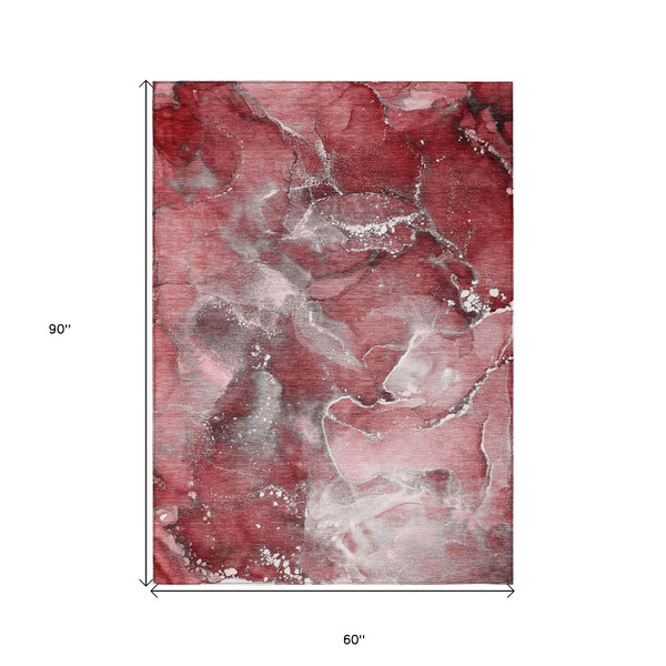 5' X 8' Merlot Abstract Washable Non Skid Indoor Outdoor Area Rug N270-560305