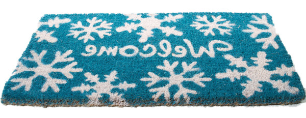 18" X 30" Aqua Blue and White Coir Snowflake Welcome Outdoor Winter Door Mat N270-555491