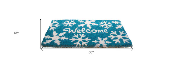 18" X 30" Aqua Blue and White Coir Snowflake Welcome Outdoor Winter Door Mat N270-555491