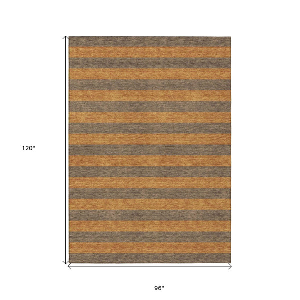8' X 10' Brown and Tan Striped Washable Non Skid Indoor Outdoor Area Rug N270-561074