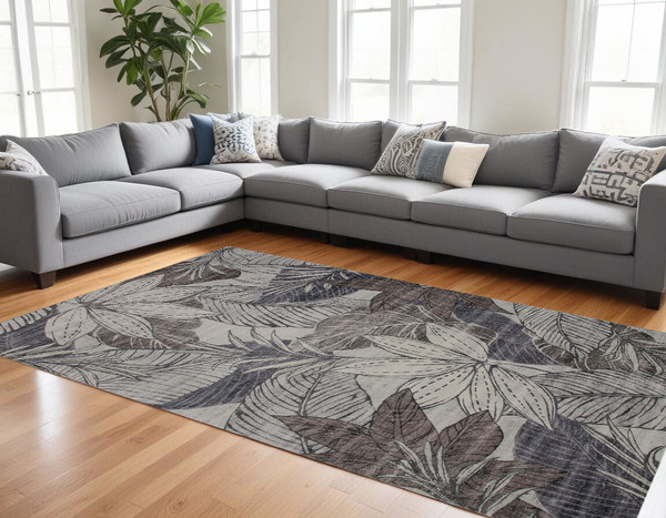 8' X 11' Gray and Brown Floral Distressed Area Rug N270-530582